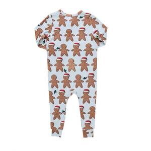 NEW PINK CHICKEN kid's bamboo romper in light blue gingerbread